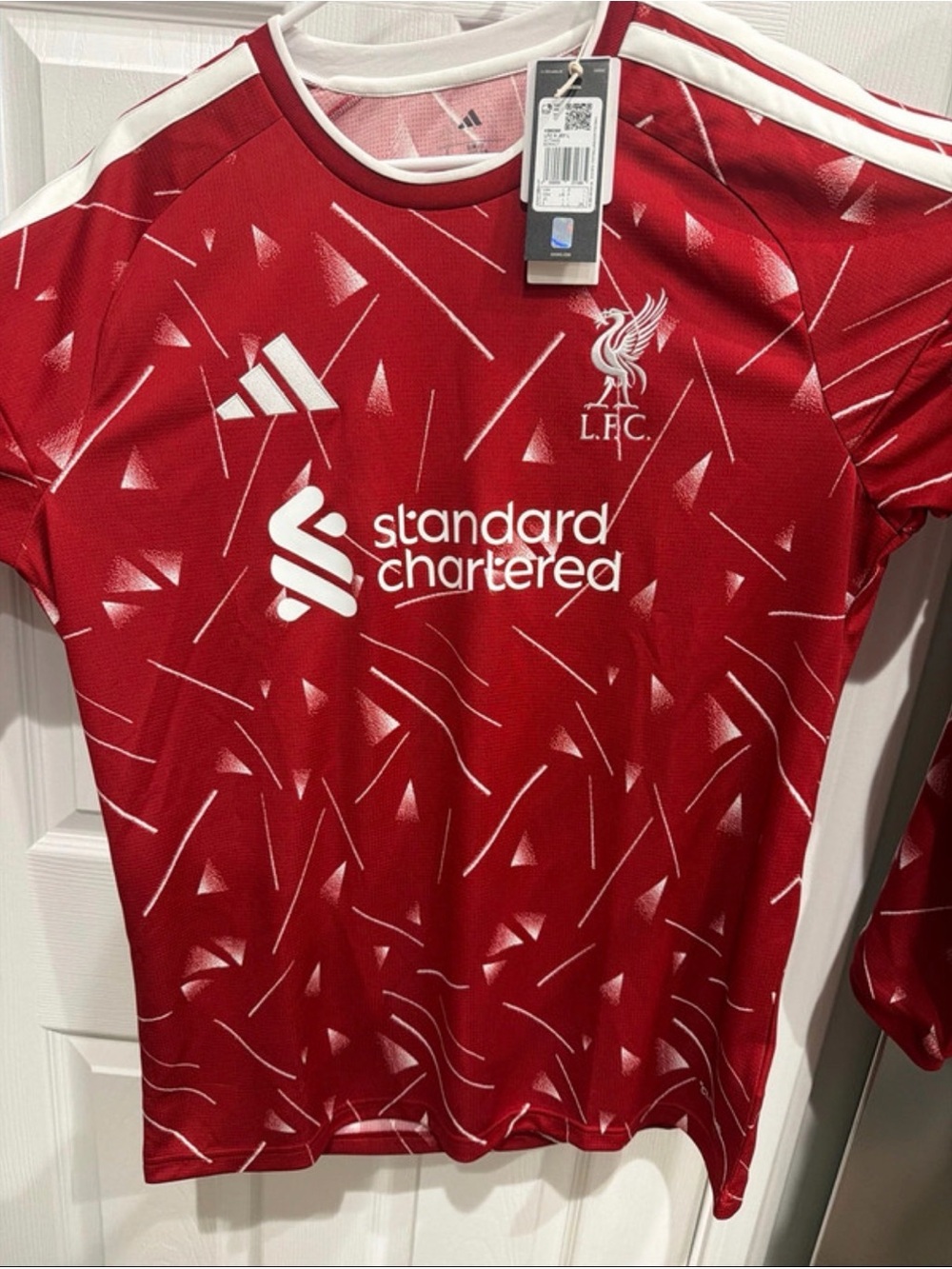 adidas Mens Red and White Liverpool Football Jersey